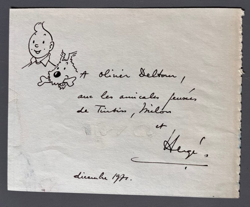 Hergé - Tintin et Milou - Dessin dédicacé - Encre de chine - 1971