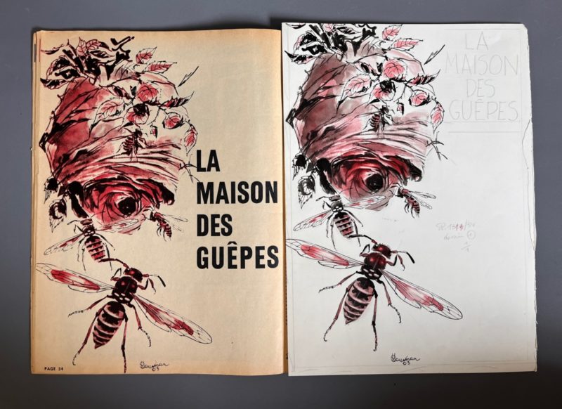 René Hausman - Deux dessins originaux La maison des guêpes - Journal de Spirou - 1963