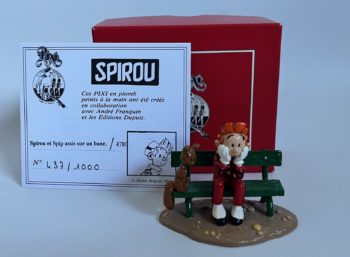 Franquin - Figurine Spirou et Spip assis sur un banc - Pixi - 2003