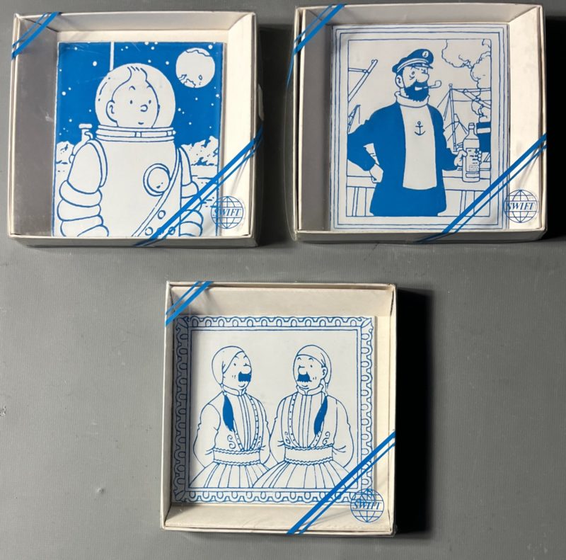 Hergé - Les Aventures de Tintin - Ensemble de 3 plaques émaillées - Swift - Le Lombard - 1988