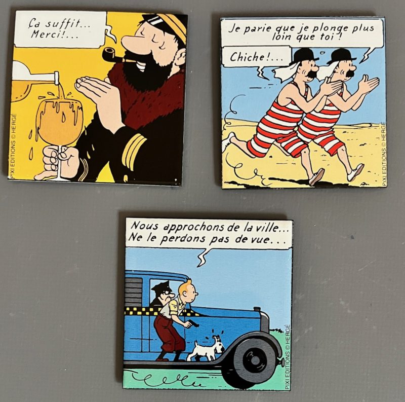 Hergé - Les Aventures de Tintin - Ensemble de 3 plaques émaillées magnétiques - Pixi - 1993