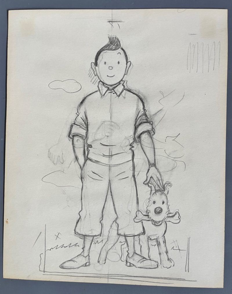 Studios Hergé - Dessin original Mine de plomb - Tintin et Milou - Avec certificat - Non daté
