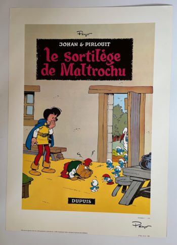 Peyo - Sérigraphie - Johan et Pirlouit - Le Sortilège de Maltrochu - Tirage limité - Signée - Bleu Cobalt -1992