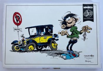 Franquin - Plaque émaillée - Gaston et la Fiat 509 - Coustoon - 2012