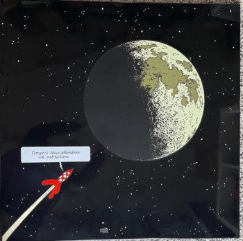 Hergé - Plaque émaillée - On a marché sur la lune - Attendons instructions - 100X100 - Emaillerie Belge - 1985