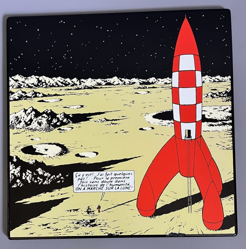 Hergé - Plaque émaillée On a marché sur la lune - 35X35 - Emaillerie Belge - 1985