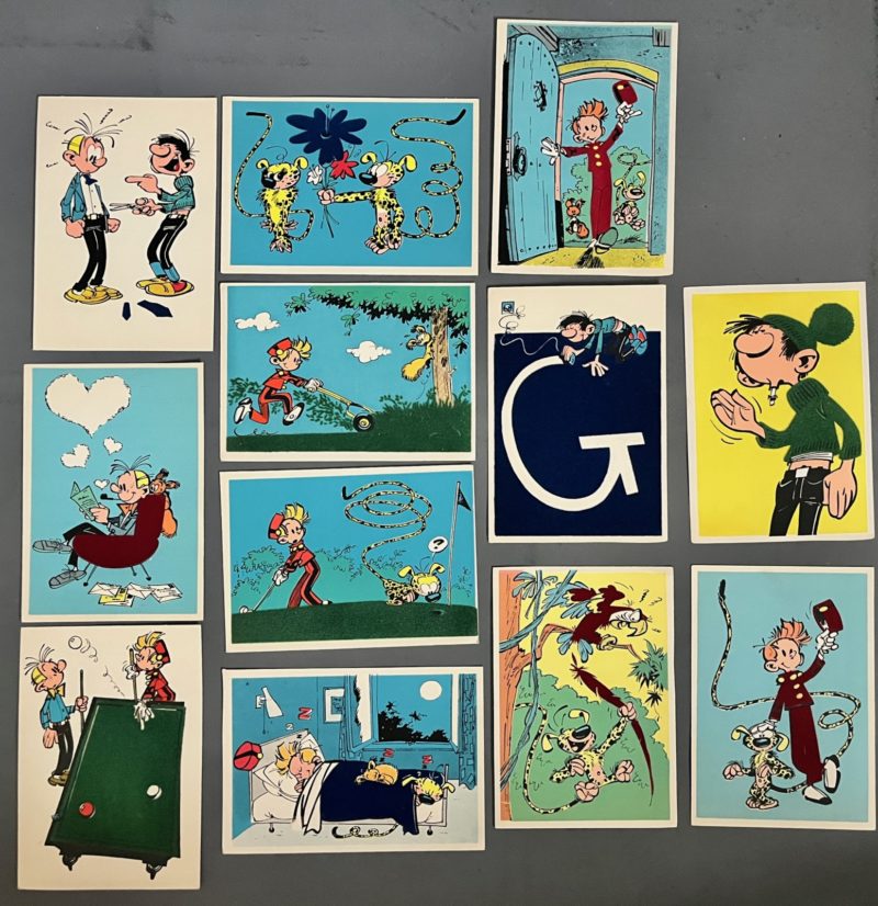 Franquin - Spirou, Fantasio et Gaston - Cartes Flock Indus - Série complète - Années 60