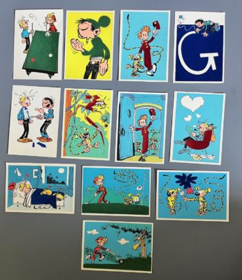 Franquin - Spirou, Fantasio et Gaston - Cartes Flock Indus - Série complète - Années 60