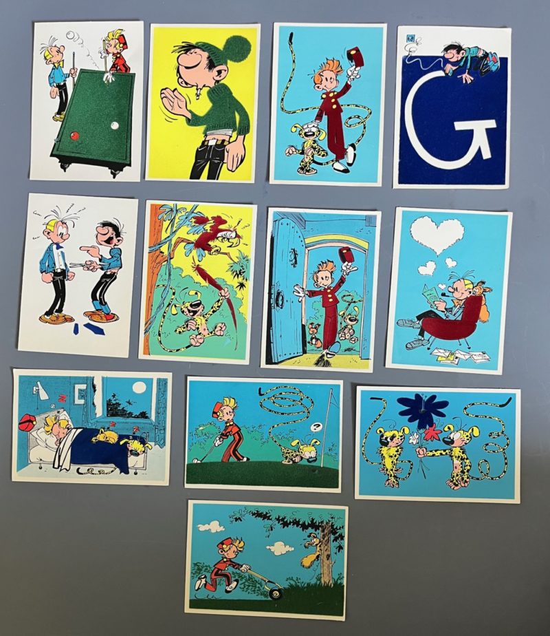Franquin - Spirou, Fantasio et Gaston - Cartes Flock Indus - Série complète - Années 60