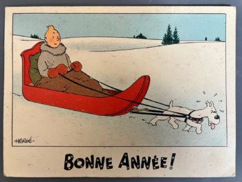 Hergé - Tintin traineau - Carte neige - 1942
