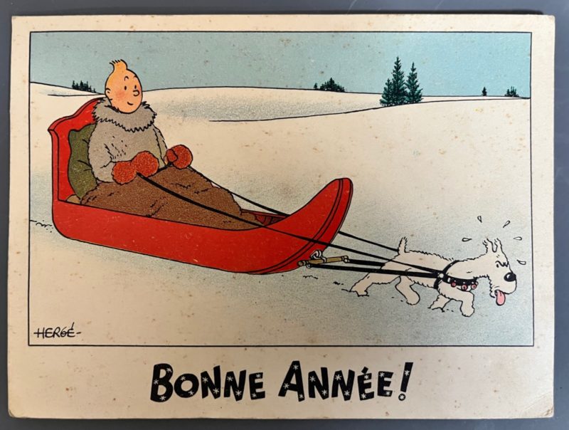 Hergé - Tintin traineau - Carte neige - 1942