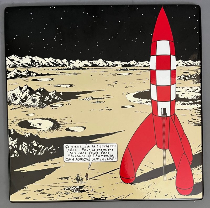 Hergé - Plaque émaillée On a marché sur la lune - 35X35 - Emaillerie Belge - 1985