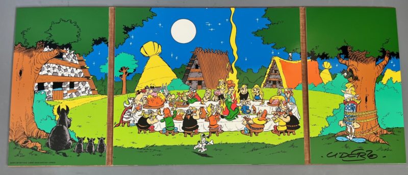 Uderzo et Goscinny - Asterix - Plaque émaillée - Triptyque - Le banquet - L'Emaillerie Belge - 1999