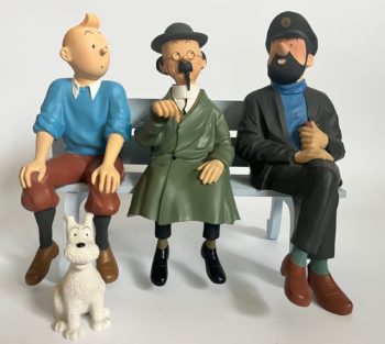 Hergé - Tintin, Haddock, Tournesol et Milou assis sur le banc - Leblon Delienne -1992