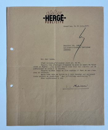 Hergé - Atelier Hergé Publicité - Lettre d'époque signée par Georges Remi - 1937
