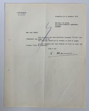 Hergé - Hergé dessinateur - Lettre d'époque signée par Georges Remi - 1938