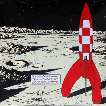 Hergé - Plaque émaillée - On a marché sur la lune - Quelques pas - 100X100 - Emaillerie Belge - 1985