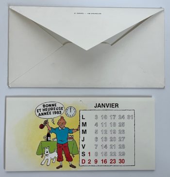 Hergé - Calendrier Tintin - Carte de voeux - Signée par Hergé - 1983
