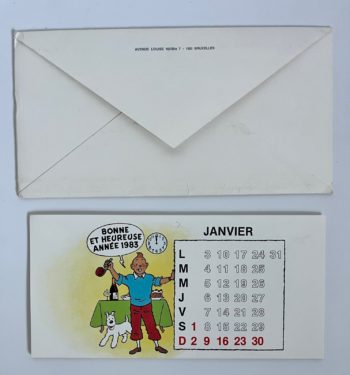 Hergé - Calendrier Tintin - Carte de voeux - Signée par Bob De Moor - 1983
