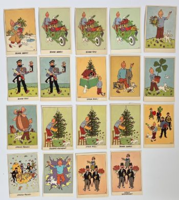 Hergé - Les Aventures de Tintin - Ensemble de 19 cartes festives - Casterman - 1950