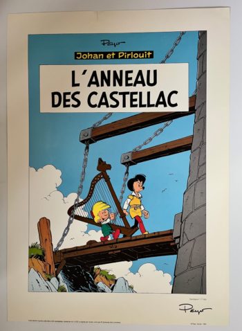 Peyo - Sérigraphie - Johan et Pirlouit - L'anneau des Castellac - Tirage limité - Signée - Bleu Cobalt -1992