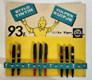 Hergé - Stylo Tintin - Présentoir publicitaire avec 8 stylos Le Tigre - 1968