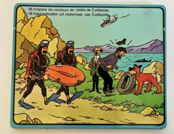 Hergé - Tintin - Boite en métal et 18 crayons de couleur - Le lac aux requins - Belvision - Priba Unic - 1972