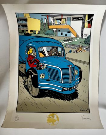Franquin - Spirou et Fantasio - Sérigraphie Le camion bleu Berliet - Archives Internationales - 1985