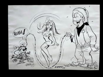 Batem, Dany et Tibet - Grand dessin original dédicacé - Exemplaire unique - 2003