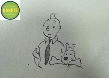 Hergé - Dessin dédicacé original Tintin et Milou - Décembre 1943