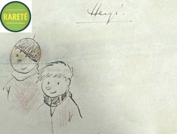 Hergé - Dessin dédicacé original Quick et Flupke - Décembre 1943